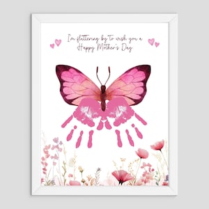 Joyeuse fête des mères, fleurs papillon, créations artistiques empreintes de main, bébé enfant tout-petit, carte cadeau souvenir, impression, activités préscolaires à la garderie