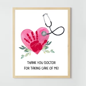 Dokterwaardering of bedankje - Handafdruk Art Craft - Kids Baby Peuter - DIY Gift Keepsake Card - Afdrukbaar - Kinderartsdag