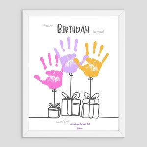 Feliz Aniversário - Balão Handprint Art Craft - mamãe papai vovó - Crianças Bebê Criança - Cartão de lembrança de presente - Para impressão - Creche pré-escolar