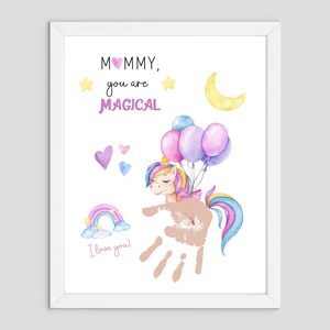 Mamãe/múmia Handprint Art Craft - Unicórnio Mágico - Crianças Bebê Criança - Cartão de lembrança de presente DIY - Dia das Mães - Atividades pré-escolares de creche