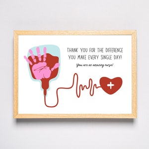 Verpleegkundige waardering of bedankje - Handafdruk Art Craft - Kids Baby Peuter - DIY Gift Keepsake Card - Afdrukbaar - Nurses Week Day