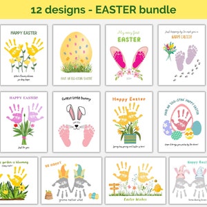 Lot de 12 empreintes de main de Pâques - Joyeuses Pâques - artisanat d'art empreinte de main - enfants bébé bambin - carte cadeau souvenir - imprimable - garderie préscolaire