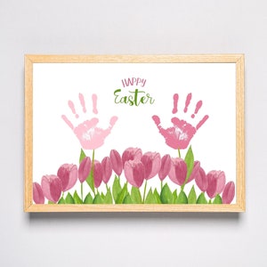 Happy Easter Blumen Handabdruck Art Craft - Ostereier - Kinder Baby Kleinkind - Geschenk Erinnerungskarte - Printable - Kindertagesstätten Vorschulaktivitäten