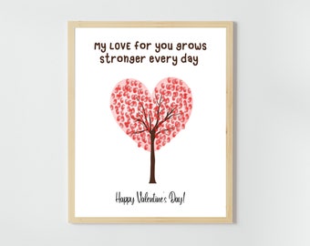 My LOVE for you grows stronger- Valentine's Day - Fingerprint Art Craft -Kids Toddler Handprint- Gift Keepsake Card- Daycare Preschool