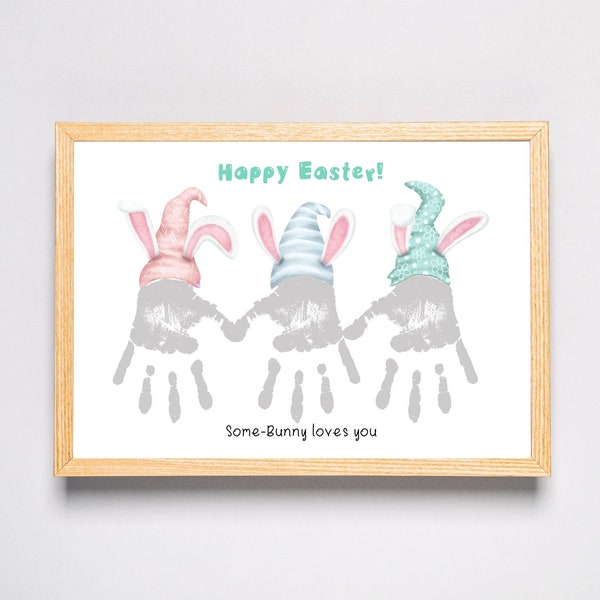 Un lapin vous aime - Joyeuses Pâques artisanat d'art avec empreinte de main - Enfants bébé tout-petit - Carte cadeau souvenir DIY - Imprimable-Activité préscolaire à la garderie