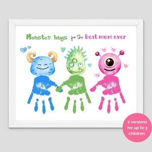 Monstre câlins la meilleure maman de tous les temps, créations artistiques d'empreintes de main, bébé tout-petit, 3 trois mains, carte cadeau souvenir, imprimable, activité préscolaire à la garderie
