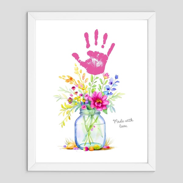 Flowers in Jar - Handprint Art Craft - Kids Baby Toddler - DIY Gift Keepsake Card - Mothers Day - Daycare Preschool activities -  Love