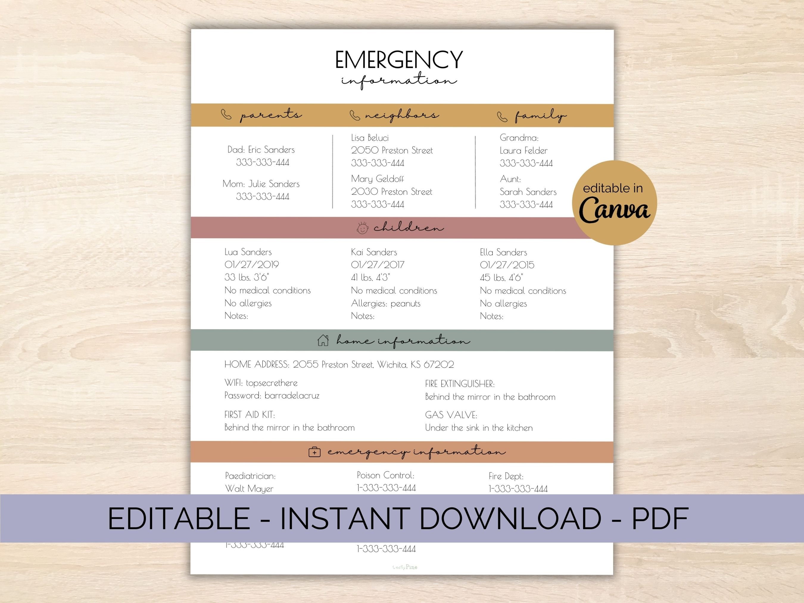 Emergency Information Sheet - Important Information PDF - Emergency ...