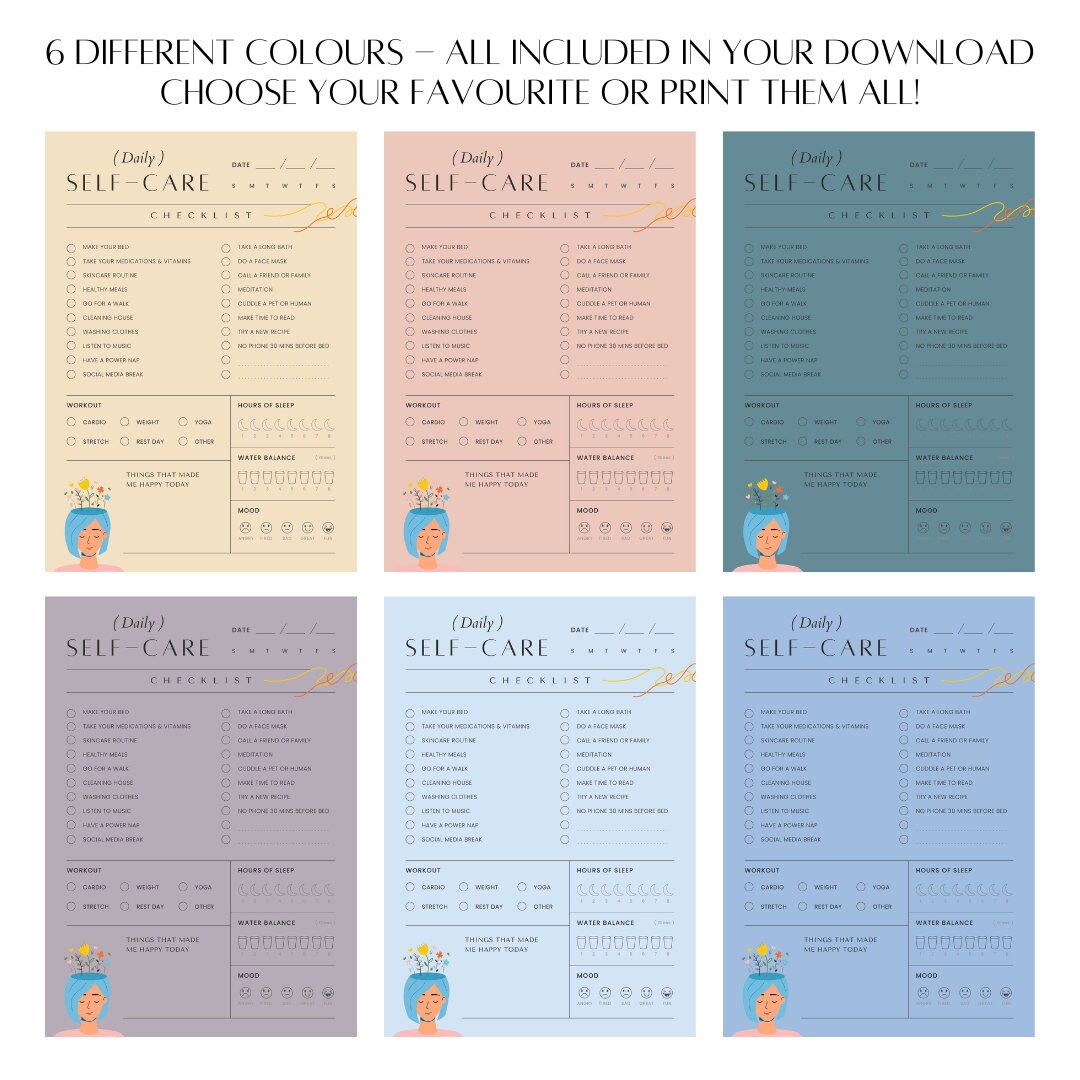 Self Care Checklist, Printable Digital PDF Wellness Planner, Self Care ...