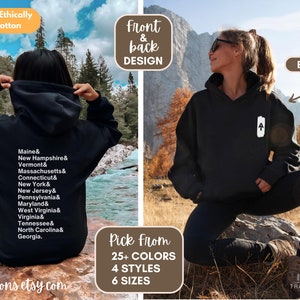 Appalachian Trail Unisex Hoodie Sweatshirt, Unique Hiking Gift, Thru-Hiker Gift, State Names, Camping Sweatshirt, AT gift, Backpacking Gift
