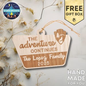 Personalized Wedding Adventure National Park Sign Ornament, Laser Cut Wood Engraved Custom Camp Wedding Gift for Couples, Engagement Gifts