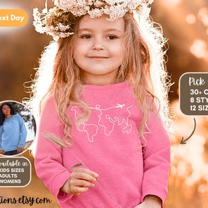 Felpa con mappa del mondo, camicia Wanderlust, maglione avventura, regalo di viaggio, maglione da campeggio, felpa da escursionismo, camicia da viaggio, girocollo per bambini