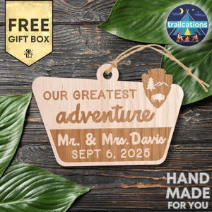 National Park Engraved Wedding Welcome Sign Ornament Gifts, Laser Cut Engraved Wood Couples Gift for Wedding, Camping Family Last Name Sign