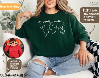 Wereldkaart Sweatshirt, Avontuur Trui, Reiscadeau, Wanderlust Shirt, Camping Trui, Wandelsweater, Road Trip Shirt, Unisex Crewneck