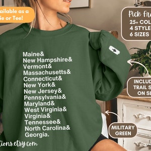Sweatshirt Appalachian Trail, uniek cadeau voor wandelaars, thru-hiker-cadeau, wandelkampeertrui, AT-cadeau, staatsnaam, natuur backpacken cadeau