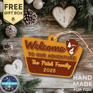 National Park Sign Custom Gift for Wedding Favor Ornament, Personalized Engagement Boyfriend Girlfriend Gift, Nature Adventure Hiker Gift