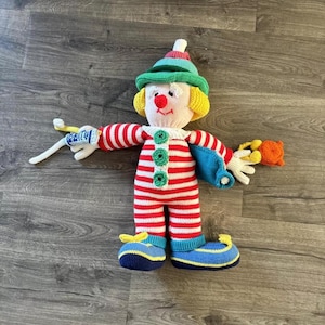 Children&#39;s Knitted Doll Vintage Handmade Collectible Clown Children Kids Toys