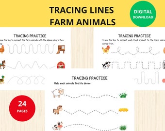 Tracing Worksheets, Preschool Worksheets,Tracing Practice, Farm Animals Handwriting Practice, Tracing Activities,Fine motor, line tracing