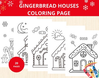 Gingerbread Houses Coloring Pages, Kids Christmas Coloring Sheets,Holiday Activity, Educational Printable, Christmas theme coloring for kids