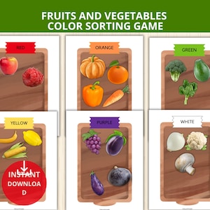 Fruits and Vegetables Sorting Activity,Color matching game,Fruits and Veggies sorting,Homeschool Activity,Toddler Matching,veggies Busy Book