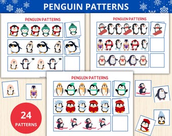 penguin winter Patterns,winter pattern preschool,What Comes Next,Pattern Activity,Complete the Pattern,winter Busy Book,winter puzzle game
