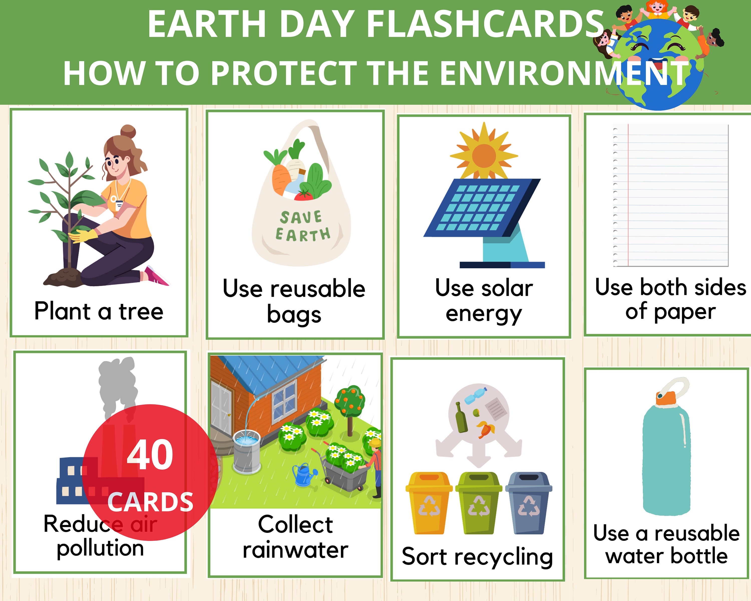 Earth Day Flashcards: Preschool Matching Game (Digital Download)
