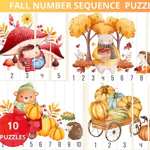 Preschool fall,autumn puzzle number sequence,fall number puzzles,Montessori autumn,fall activity,number sequence puzzles,fall homeschooling