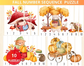 Preschool fall,autumn puzzle number sequence,fall number puzzles,Montessori autumn,fall activity,number sequence puzzles,fall homeschooling