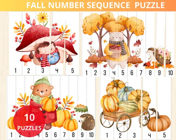 Preschool fall,autumn puzzle number sequence,fall number puzzles,Montessori autumn,fall activity,number sequence puzzles,fall homeschooling