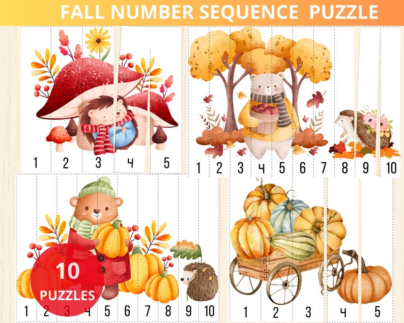Preschool fall,autumn puzzle number sequence,fall number puzzles,Montessori autumn,fall activity,number sequence puzzles,fall homeschooling