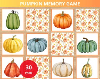 Kürbis Memory-Spiel, Herbst Memory Spiel, Herbst Vorschul-Aktivitäten, Kürbis Einheit Lern, Kürbis Karteikarten, Herbst Montessori
