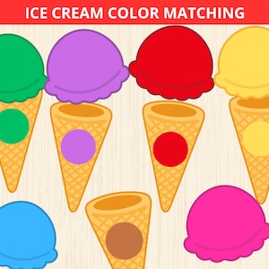 Ice Cream Color Matching,color matching game,color sorting,summer activity preschool,color match activity,learning color,preschool colors