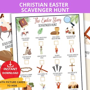 The Easter Story Scavenger Hunt,Easter scavenger hunt,Christian Easter treasure hunt,Resurrection Scavenger Hunt,Holy Week games,easter prek