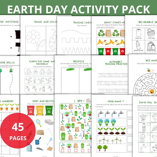 earth day activity pack,Earth Day Activity Book, Colouring Pages,preschool worksheets,earth day Preschool Packet,Homeschool,earth day,prek