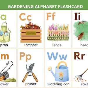 Gartenarbeit Alphabet-Karten, Frühlings-Alphabet-Karten, Natur-Lehrkarten, ABC-Karte, Alphabet-Karten für die Vorschule, Frühlernen, Frühling, Kindergarten