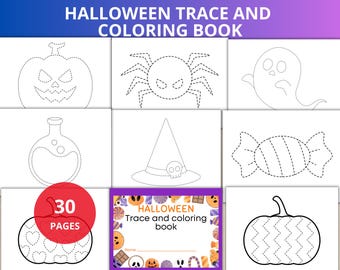 Página para colorir e traçar o Halloween, planilha de traçar o Halloween, habilidade motora fina, página para colorir o Halloween, prática de traçar abóbora, traçar linhas