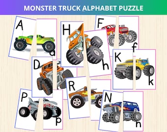monster truck alphabet,preschool alphabet game,ABC matching game,letter recognition,early literacy game,Monster truck party,alphabet activit
