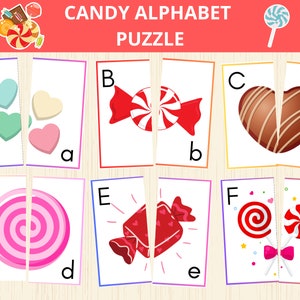 Candy Alphabet Matching Cards, Alphabet Puzzles,Toddler Matching Game,ABC Learning,Symmetry Cards,Matching Activity,Valentine,alphabet match