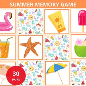 Jogo da memória de verão, cartões de memória de verão, jogo da memória de verão, atividade para festa na praia, jogo de correspondência de verão, atividade de verão, pré-escola de animais marinhos