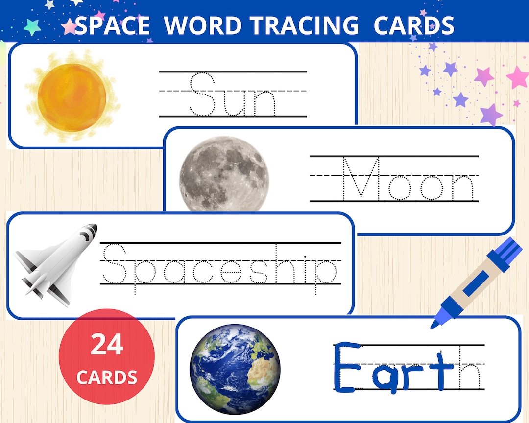 Space Word Tracing Cards,outer Space Words Tracing,space Montessori