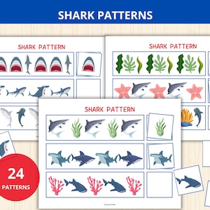 shark patterns,what comes next,pattern activity kids,pattern recognition game,ocean math activity,shark activity kids,sequencing game kids