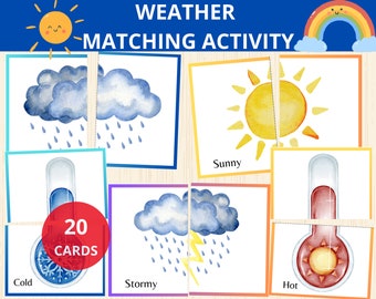 Weather Matching Game,weather activity,weather montessori, Preschool,Matching games, Homeschool, Kindergarten, weather cards,weather unit