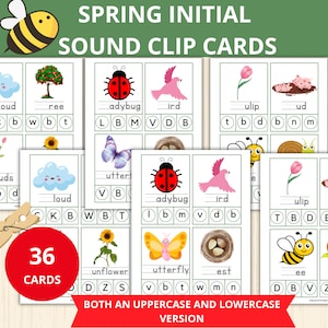 Lenteklanken clipkaarten, Begingeluidsactiviteit, Lente FlashCards, Begingeluiden lente, Flashkaarten Montessori kleuterschool, Lenteactiviteit