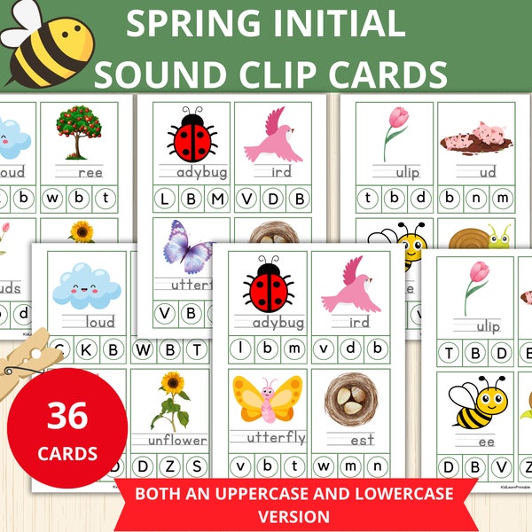 Spring phonics clip cards, Beginning sound activity,Spring FlashCards,Initial sounds spring,Flash cards Montessori preschool,Spring activity