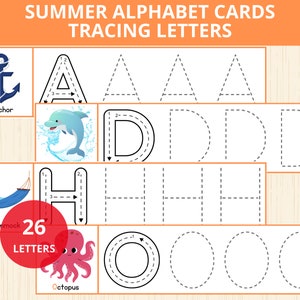 Tarjetas del alfabeto de verano,Tarjetas del alfabeto de verano,Calco de letras,Calco de letras,Tiras de calco,Calco del alfabeto de verano,Verano preescolar,Mayúsculas