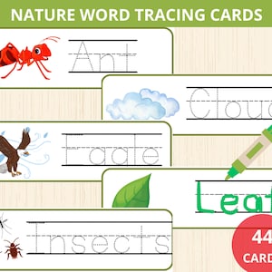 Nature Tracing Strips,nature word tracing cards,nature montessori,nature vocabulary,handwriting practite,nature preschool,tracing worksheets