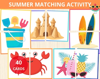 summer Matching Game,summer activity,summer montessori,Preschool,Matching games, Homeschool,Kindergarten, summer cards,summer unit,flashcard