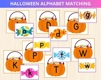 halloween alphabet matching,alphabet match gam,letter recognition,uppercase lowercase match,candy alphabet activity,halloween abc vocabulary