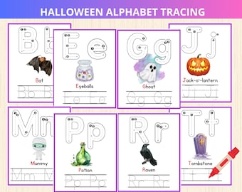 Halloween Alphabet Tracing Cards,tracing worksheets,halloween preschool activity,halloween vocabulary,Handwriting Practice,abc tracing cards
