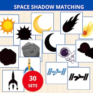 Weltraum Schatten Matching Karten, Weltraum passende Aktivität, Weltraum Montessori, Weltraum Einheit Studie, Weltraum Memory Spiel, System Solar Vorschulkinder